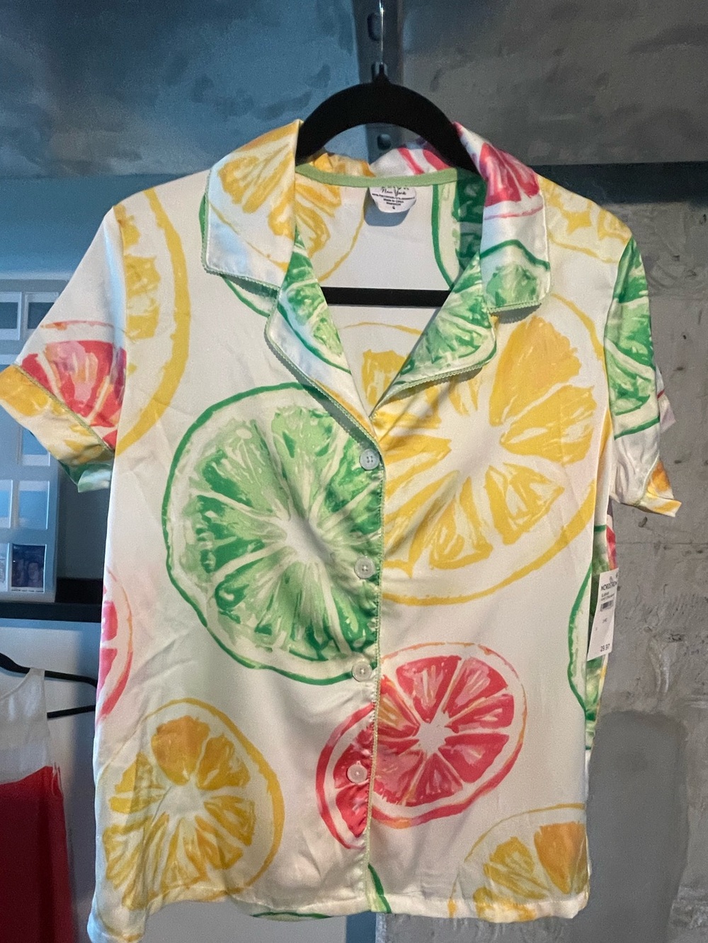 Tropical Citrus Print Button-Up Sleep Shirt
